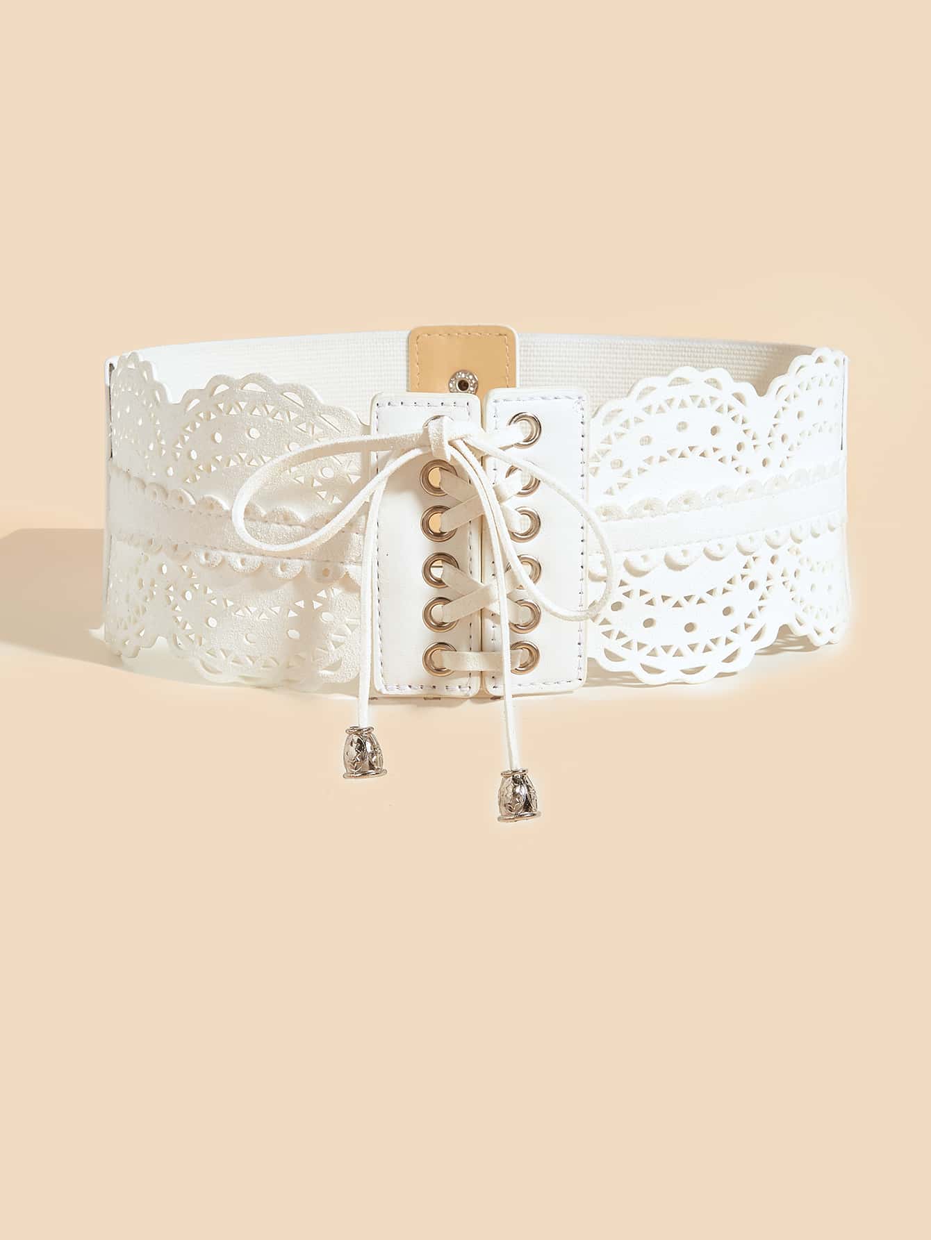 Thắt lưng ren phía trước khoét lỗ - Màu be - Xem 1