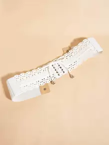 Thắt lưng ren phía trước khoét lỗ - Màu be - Xem 3