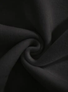 SHEIN EZwear Letter Graphic Kangaroo Pocket Drawstring Thermal Hoodie - Black - View 3