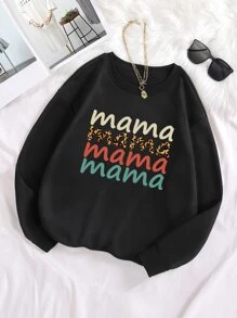 SHEIN LUNE Plus Letter Graphic Thermal Lined Sweatshirt - Black - View 1