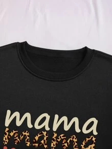 SHEIN LUNE Plus Letter Graphic Thermal Lined Sweatshirt - Black - View 3