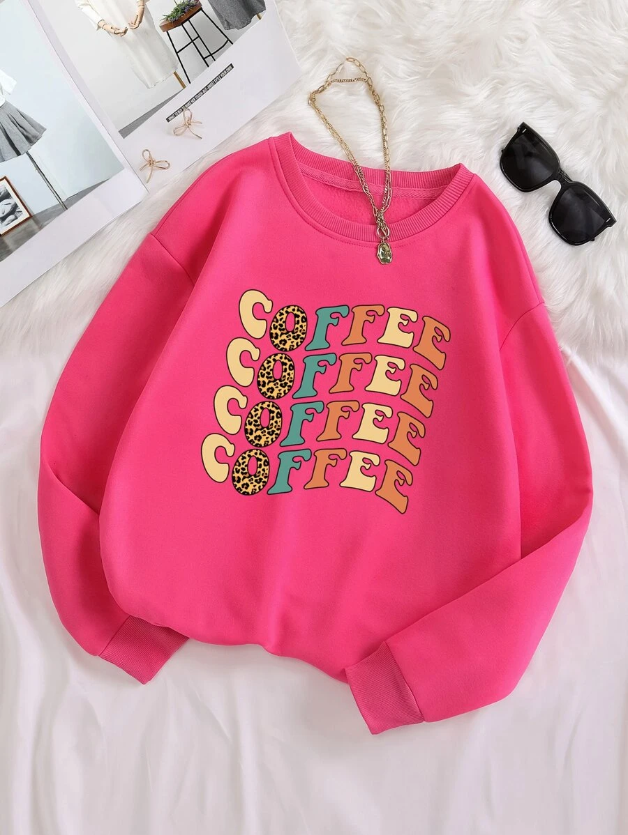 SHEIN EZwear Plus Letter Graphic Thermal Lined Sweatshirt - Hot Pink - View 1