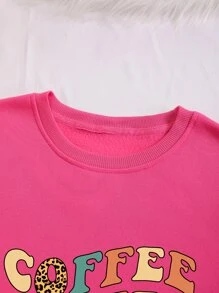 SHEIN EZwear Plus Letter Graphic Thermal Lined Sweatshirt - Hot Pink - View 3