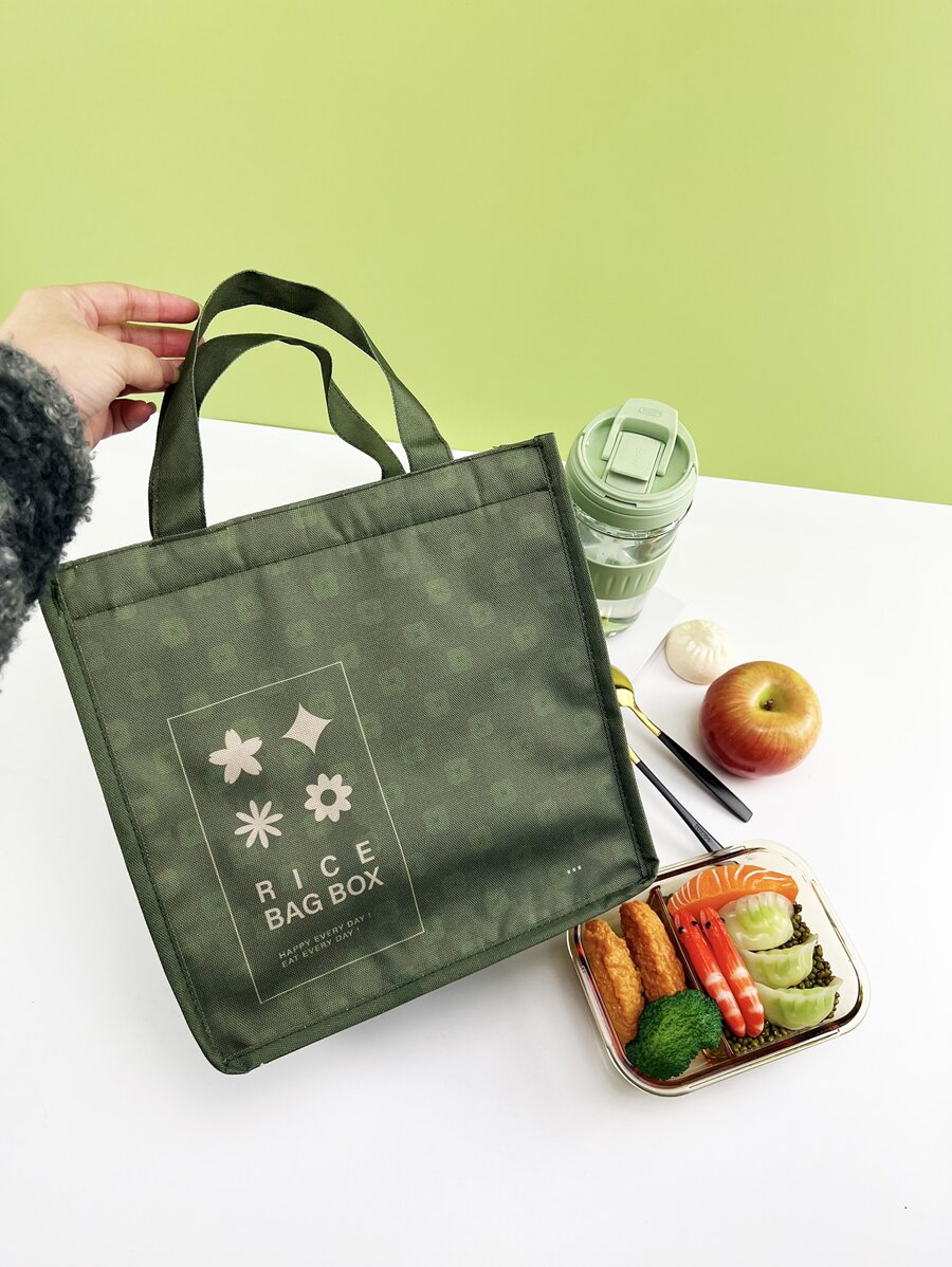 1pc Floral & Letter Graphic Portable Lunch Bag - Multicolor - View 1