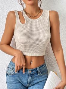 SHEIN Essnce Cut Out Crop Tank Top - Beige - View 6