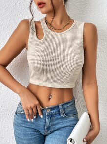 SHEIN Essnce Cut Out Crop Tank Top - Beige - View 1