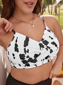 SHEIN Swim Curve Plus Size Tie Dye Knot Backless Bikini Top, For Summer Beach Vacation - Black and White - View 3