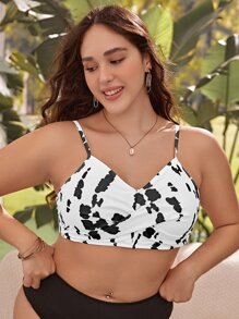 SHEIN Swim Curve Plus Size Tie Dye Knot Backless Bikini Top, For Summer Beach Vacation - Black and White - View 5