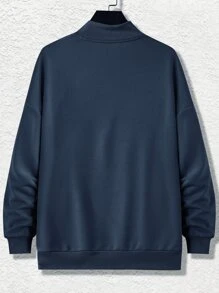 Manfinity Hypemode Men Slogan Graphic Mock Neck Drop Shoulder Sweatshirt - Navy Blue - View 2