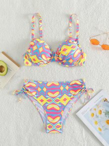 印花推臀夏季沙灘比基尼套裝 - 彩色 - 查看 4