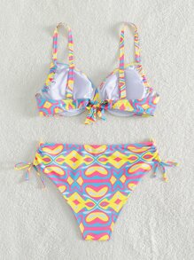 印花推臀夏季沙灘比基尼套裝 - 彩色 - 查看 3