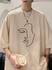 Claim Dot Camiseta Holgada De Hombre Con Figura Estampada Y Hombros Caídos - Albaricoque - Ver 1