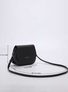 字母圖案馬鞍包,時尚素色斜挎包,小翻蓋錢包適合女士 - 黑色 - 查看 2