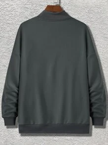 Manfinity Hypemode Men Slogan Graphic Mock Neck Drop Shoulder Sweatshirt - Dark Grey - View 2