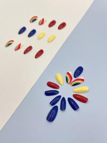 24pcs Long Almond Striped Fake Nail & 1sheet Tape & 1pc Nail File - Multicolor - View 5