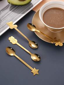 4 piezas Cuchara Navidad pan de jengibre & con diseño de estrella - Dorado - Ver 1