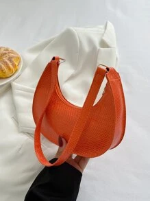 Neon Orange Snakeskin Embossed Hobo Bag - Orange - View 2