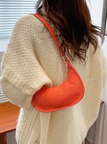 Neon Orange Snakeskin Embossed Hobo Bag - Orange - View 4