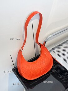 Neon Orange Snakeskin Embossed Hobo Bag - Orange - View 5