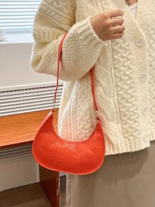 Neon Orange Snakeskin Embossed Hobo Bag - Orange - View 6