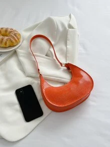 Neon Orange Snakeskin Embossed Hobo Bag - Orange - View 7