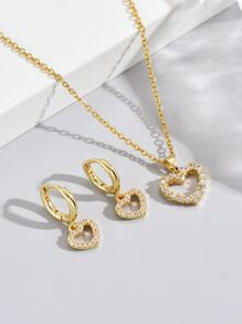 3pcs Cubic Zirconia Heart Decor Jewelry Set - Yellow Gold - View 2