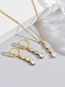 3入組方晶鋯石裝飾首飾套裝 - 金黃色 - 查看 2