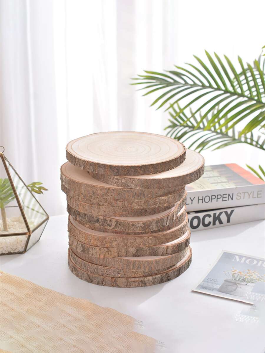 3pcs Wooden Decoration Craft, Tree Slice Design Desktop Ornament For Home - Apricot - View 1