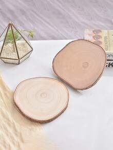 3pcs Wooden Decoration Craft, Tree Slice Design Desktop Ornament For Home - Apricot - View 2