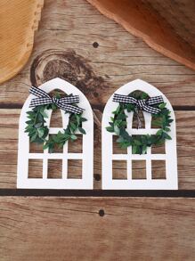 1pc Wreath & Bow Decor Door Design Decoration Craft - White - View 1