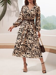 SHEIN Clasi 滿版印花燈籠袖洋裝不附腰帶 - 彩色 - 查看 3