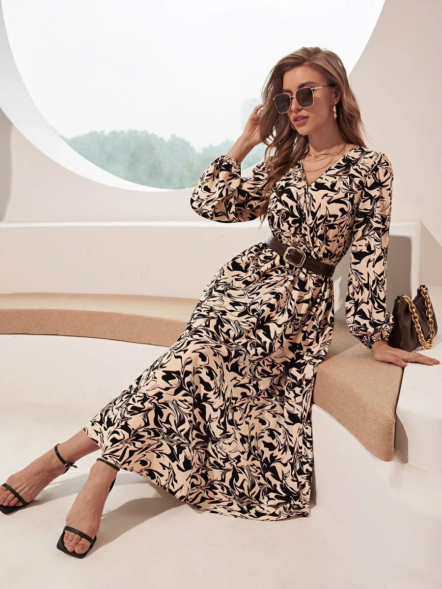 SHEIN Clasi 滿版印花燈籠袖洋裝不附腰帶 - 彩色 - 查看 1