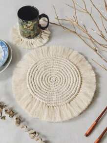 1pc Handmade Woven Coaster, Nordic Style Round Non-Slip Pad For Dining Table, Restaurant, Party Decoration