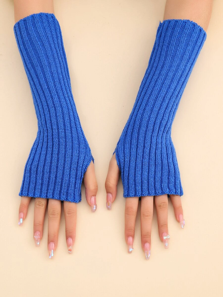 1pair Of Solid Fingerless Gloves Valentine's Day - Royal Blue - View 1
