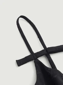 SHEIN MOD Jacquard Pleated Hem Cami Dress - Black - View 4