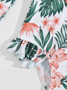 SHEIN Baby Girl Tropical Print Ruffle Hem One Piece Swimsuit With Hat - Multicolor - View 4