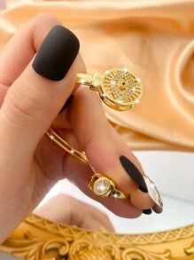 1PC Đá Cubic Zirconia Trang Trí Mắt Lắc Tay Trang Sức Bằng Đồng - Vàng - Xem 4