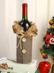 1pc Christmas Fur Collar Wine Bottle Cover, Linen Bottle Bag, Christmas Gifts Decorations - Multicolor - View 1