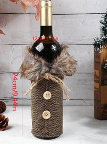 1pc Christmas Fur Collar Wine Bottle Cover, Linen Bottle Bag, Christmas Gifts Decorations - Multicolor - View 3