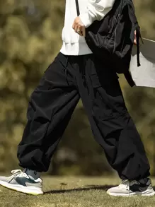 Manfinity EMRG Lỏng lẻo Nam Vải to sợi Quần Cargo Với Flap túi Và Bên Túi - màu đen - Xem 1