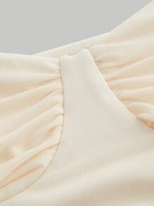 SHEIN MOD Sweetheart Neck Flounce Sleeve Ruched Bodycon Dress - Beige - View 3