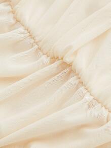 SHEIN MOD Sweetheart Neck Flounce Sleeve Ruched Bodycon Dress - Beige - View 4