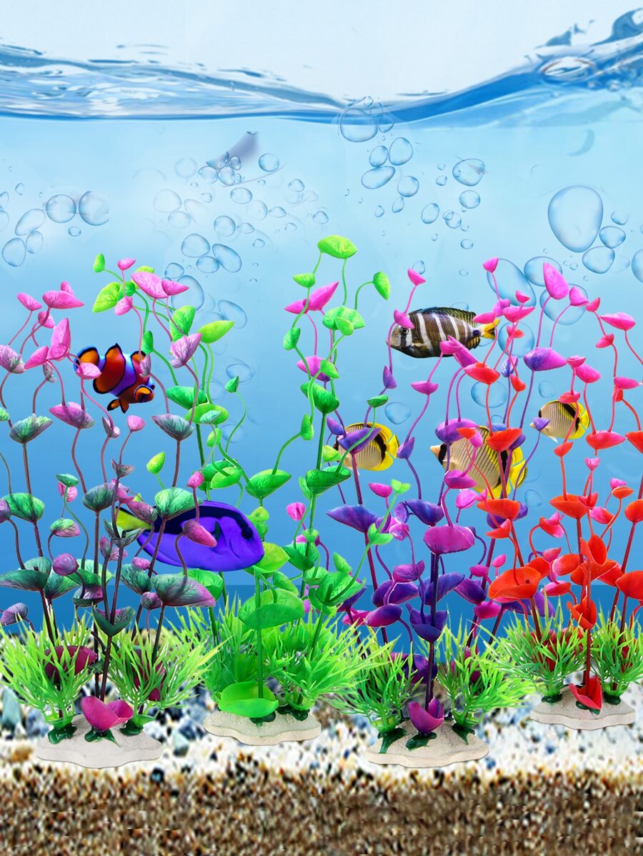 水族箱塑料水草魚缸裝飾人造水草(隨機顏色) - 彩色 - 查看 1