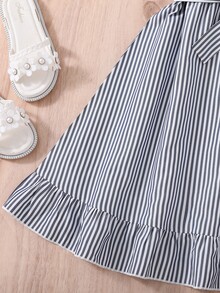 Chicas Vestido de tirantes con estampado de rayas ribete con fruncido bajo con fruncido con cinturón - Azul y blanco - Ver 6