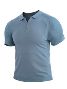 Manfinity Homme Hombres Top de punto con cremallera cuarta - Neblina azul - Ver 2