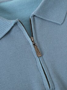 Manfinity Homme Hombres Top de punto con cremallera cuarta - Neblina azul - Ver 3