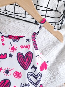 SHEIN 女小童白色簡約風愛心圖案休閒細肩帶洋裝適合夏天