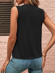 EMERY ROSE Press Crease Popover Front Tank Top - Black - View 2