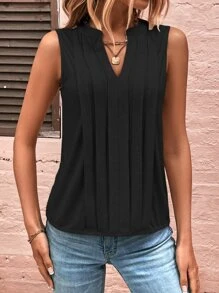 EMERY ROSE Press Crease Popover Front Tank Top - Black - View 3