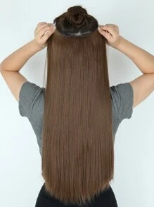 Clip In Long Straight Synthetic Hair Extension - Brown - View 2